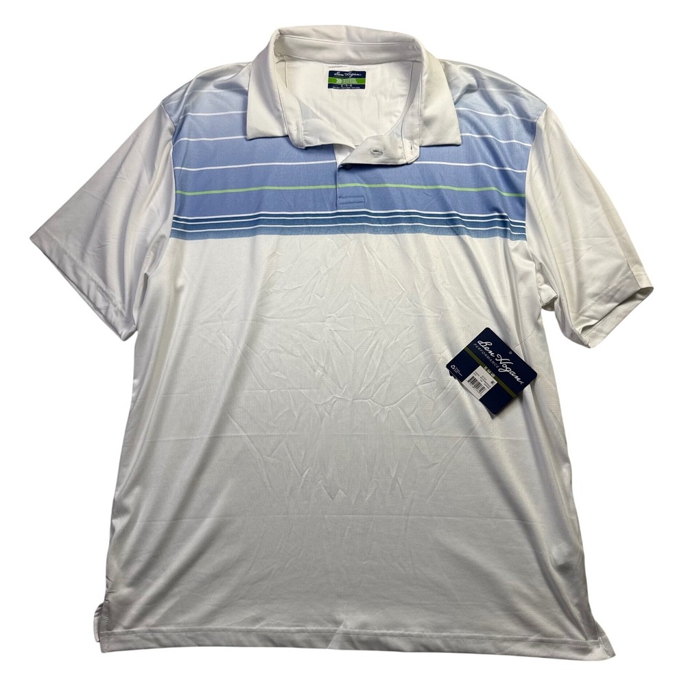 Ben Hogan Performance Mens XL White Blue Striped Golf Polo Shirt NWT-2620